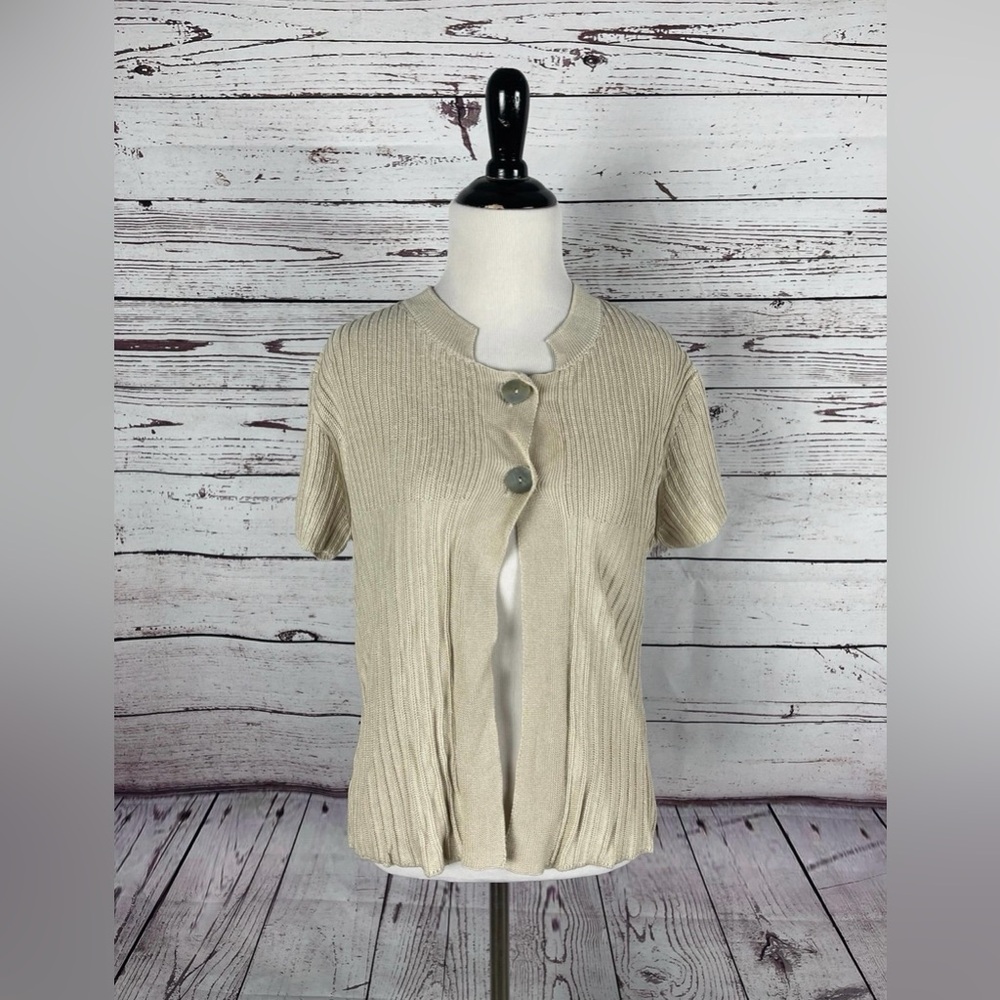 Kuna Mercerized Pima Cotton Cardigan in Beige Oatmeal – Medium Knit Top